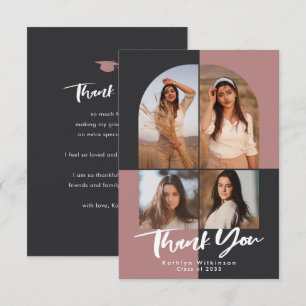 Modern Arch Terracotta Pink Grey Photo Graduation Thank You Card
