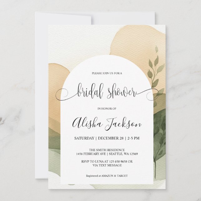 Modern Arch Terracotta & Sage Bridal Shower  Invitation (Front)