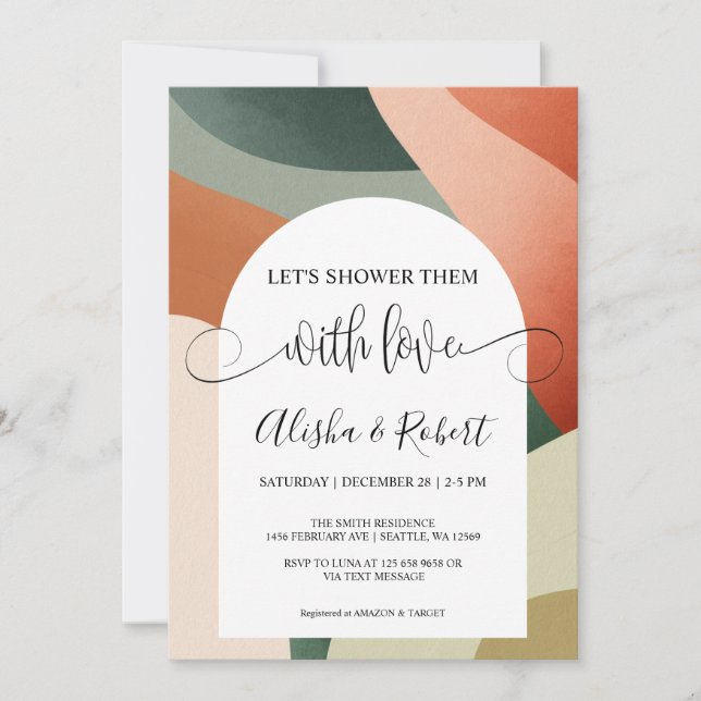 Modern Arch Terracotta Sage Couples Shower Invite (Front)