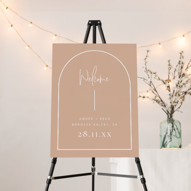 Modern Arch Terracotta Script Wedding Welcome Sign (In Situ (Stand))