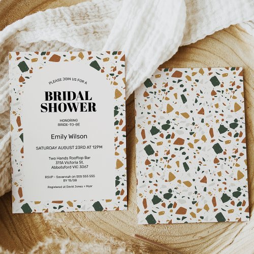 Modern Arch Terracotta Terrazzo Bridal Shower Invitation