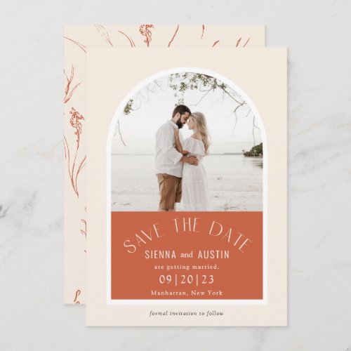 Modern Arch Terracotta Wedding Photo save the date