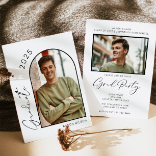Modern Arch Two Photo Graduation Party Invitation