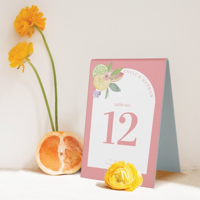 Modern Arch Watercolor Citrus Fruits & Florals Table Tent (Creator Uploaded)