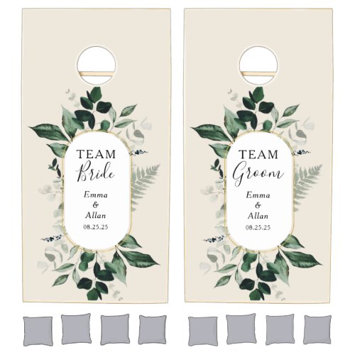 Modern Arch Watercolor Greenery Wedding activity  Cornhole Set