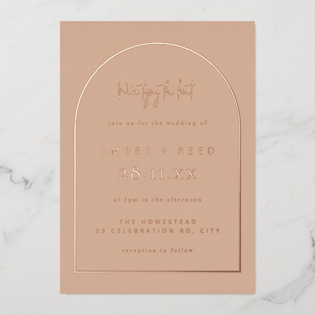 Modern Arch Wedding Blush Real Rose Gold Foil Invitation (Front)