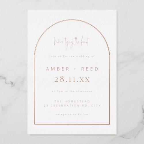 Modern Arch Wedding Real Rose Gold Foil  Foil Invitation