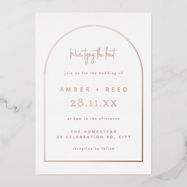 Modern Arch Wedding Real Rose Gold Foil  Foil Invitation (Front)