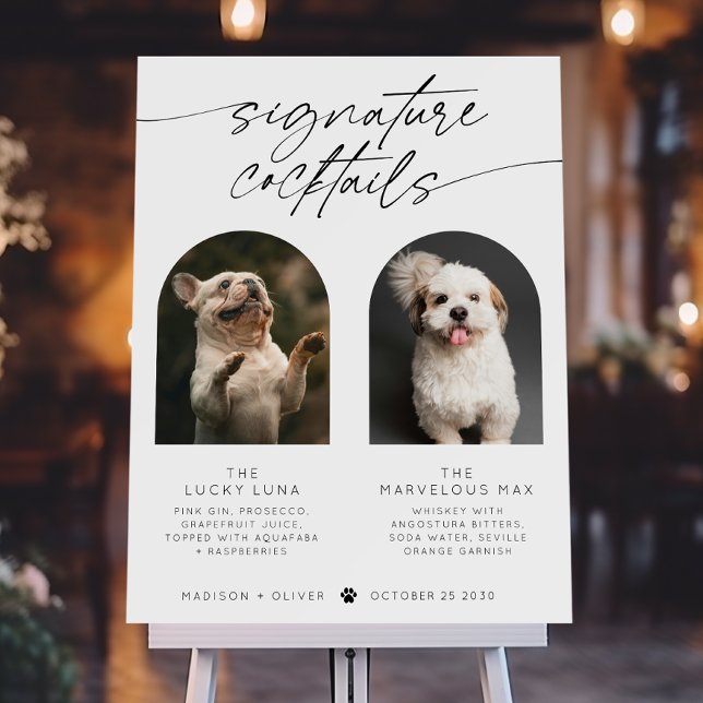 Modern Arch Wedding Signature Cocktails Pet Photo  Foam Board (Creator Uploaded)