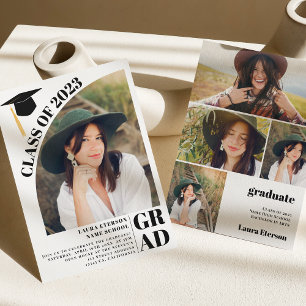 Modern arch white 5 photos graduation invitation