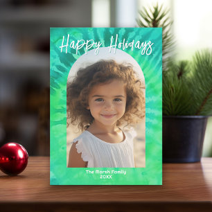 Modern Arch with Teal Tie-Dye - Colorful Spiral Holiday Card