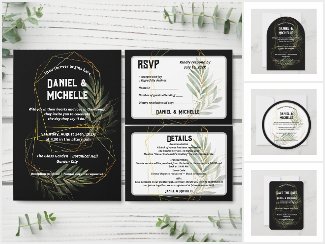 Modern Arched Black Gold Wedding Botanical Theme