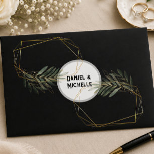 Modern Arched Black Gold Wedding Botanical Theme Envelope