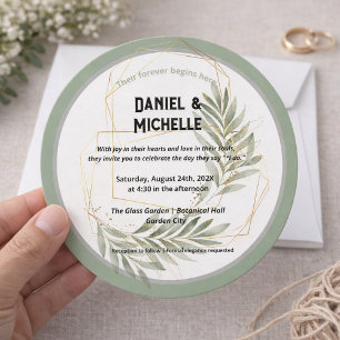 Modern Arched Black Gold Wedding Botanical Theme Invitation