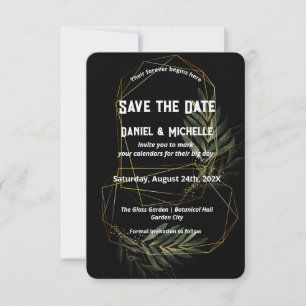 Modern Arched Black Gold Wedding Botanical Theme Save The Date