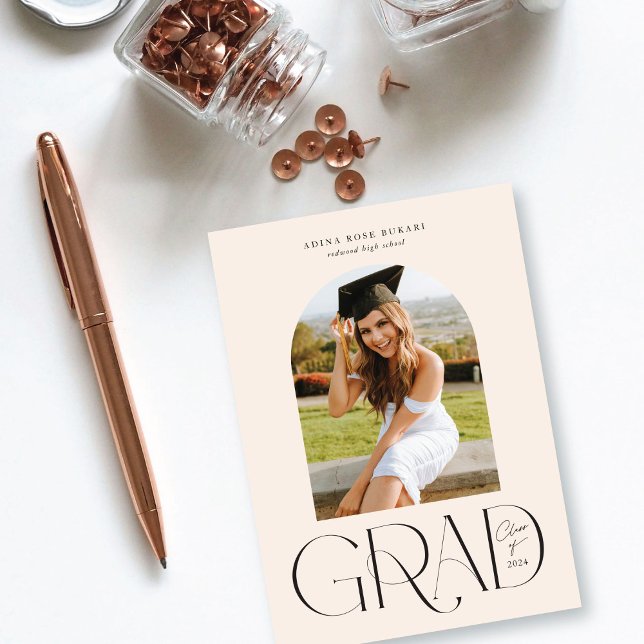 Modern Arched Photo Cream Graduation Announcement  (Creator Uploaded)