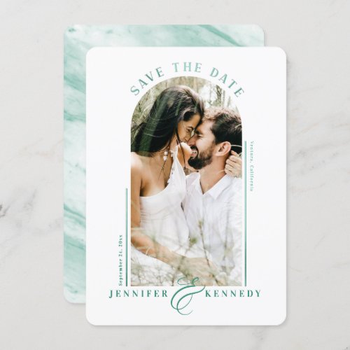 Modern Arched Photo Frame Emerald Marble Back Save The Date