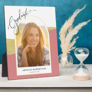 Modern Arched Photo Rose & Gold Graduation Plaque