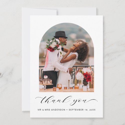 Modern Arched Photo Wedding Thank You Card