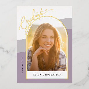 Modern Arched Photos Dusty Purple Graduation Gold Foil Invitation