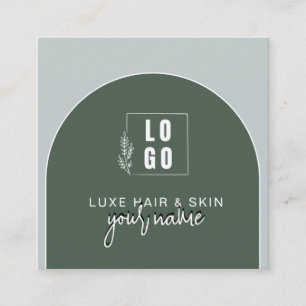 Modern Arched Qr Code Logo Forest Green Square Business Card