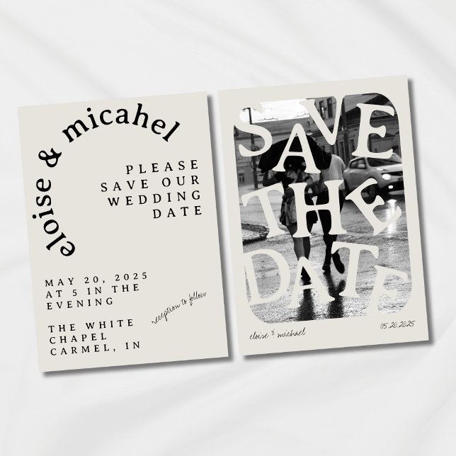Modern Arched Typography Wedding Save the Date Invitation (Modern Save the Date Card featuring bold arched typography and a clean, minimalist layout.)