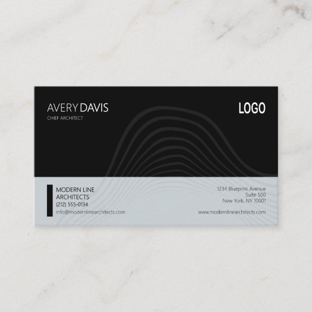 Modern Architect Black & Gray Contour Business Card (Front)