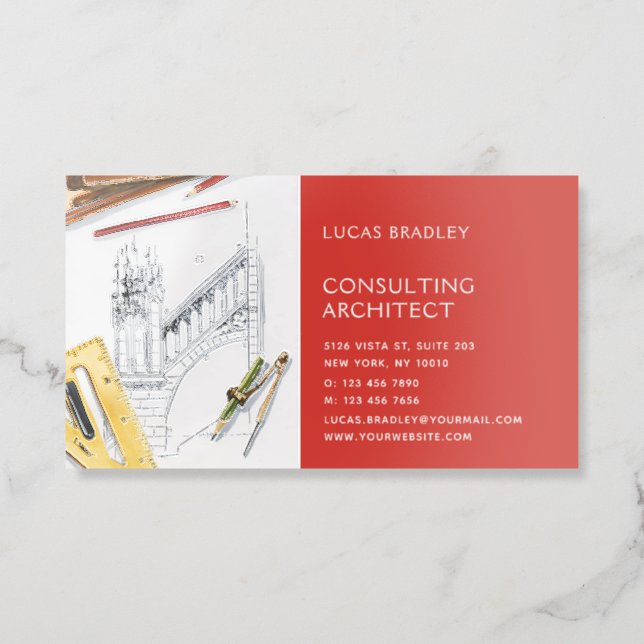 Modern Architect Engineer Construction Raised Spot UV Business Card (Front)