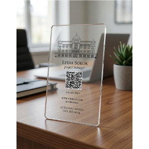 Modern Architect QR Code Clear Acrylic Business Cards