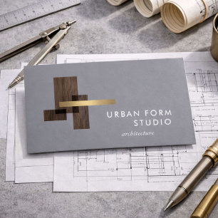 Modern Architect Wood Logo Gray Business Card