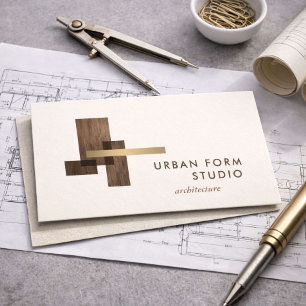 Modern Architect Wood Logo Ivory Business Card
