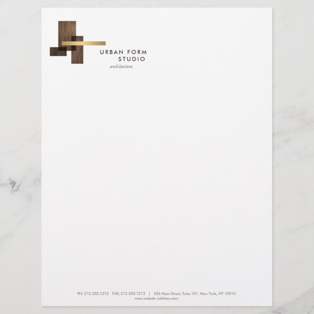 Modern Architect Wood Logo Letterhead (Front)
