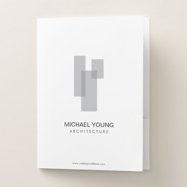 Modern Architectural Blocks Logo Gray/White Pocket Folder (Front)
