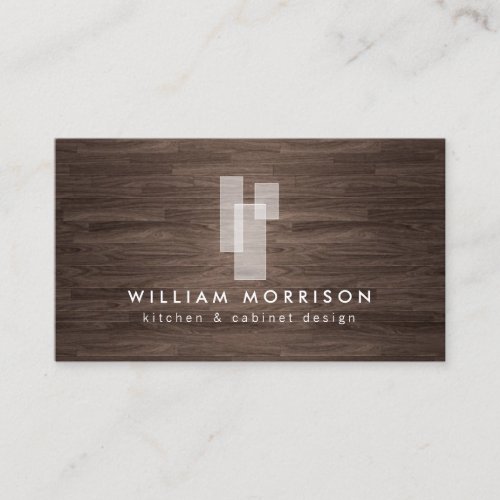 Modern Architectural Blocks Logo II on Dark Wood Business Card
