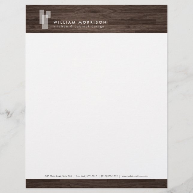Modern Architectural Blocks Logo II on Dark Wood Letterhead (Front)