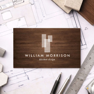 Modern Architectural Blocks Logo II on Woodgrain Business Card