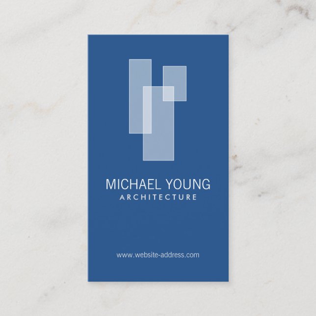 Modern Architectural Blocks Logo White/Blue Business Card (Front)