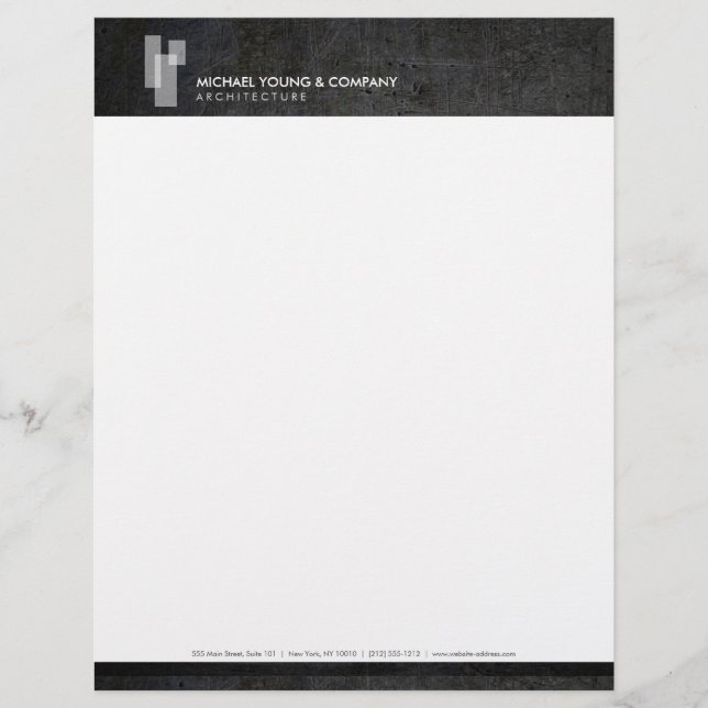 Modern Architectural Blocks Logo White/Dark Metal Letterhead (Front)