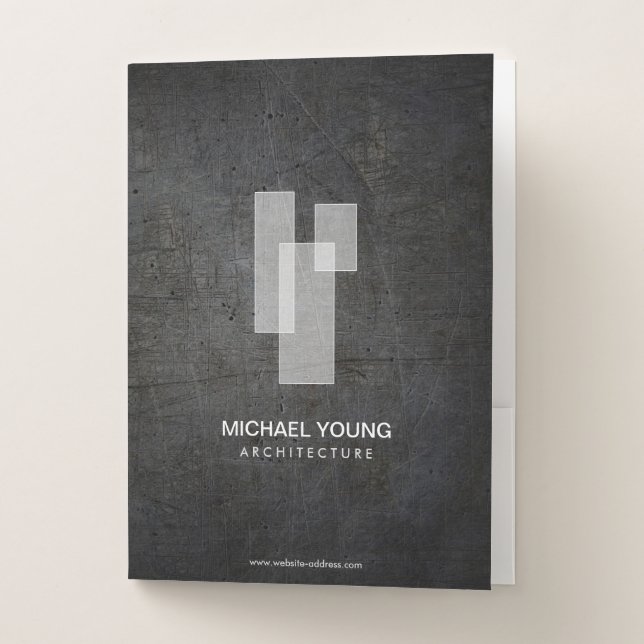 Modern Architectural Blocks Logo White/Dark Metal Pocket Folder (Front)