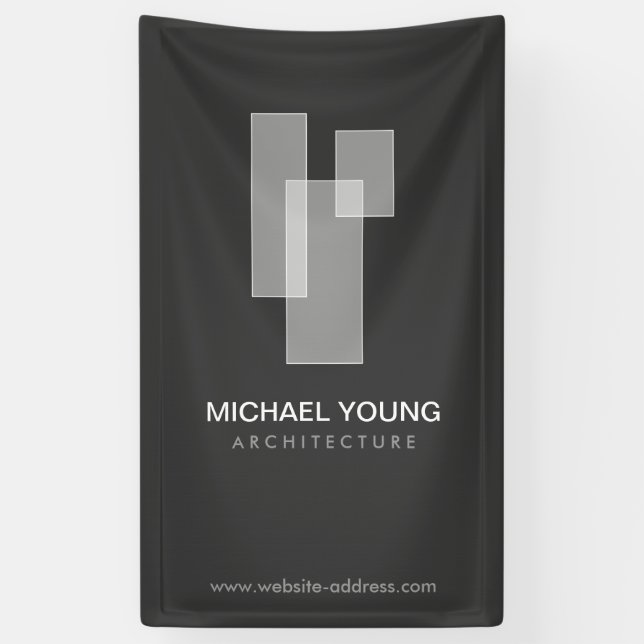 Modern Architectural Blocks Logo White/Gray Banner (Vertical)