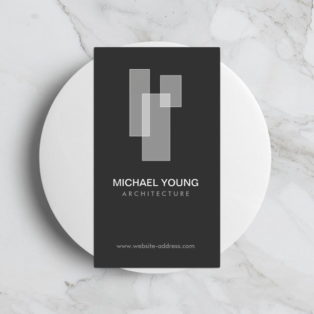 Modern Architectural Blocks Logo White/Gray Business Card (Creator Uploaded)