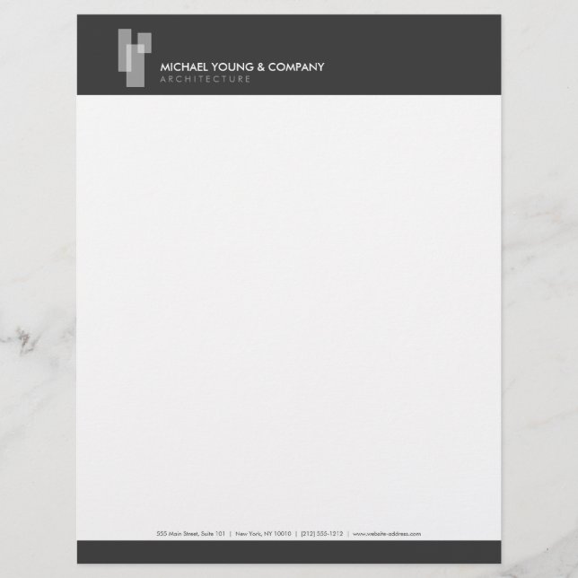 Modern Architectural Blocks Logo White/Gray Letterhead (Front)