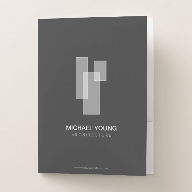 Modern Architectural Blocks Logo White/Gray Pocket Folder (Front)