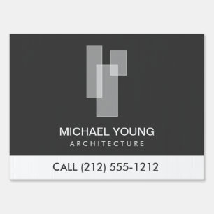 Modern Architectural Blocks Logo White/Gray Sign
