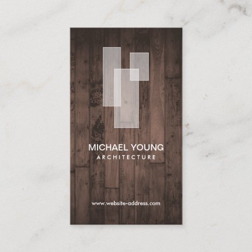 Customizable WHITE ARCHITECTURAL LOGO on Rustic Woodgrain Business Card Templates