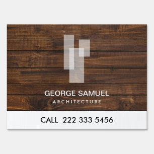 Modern Architectural Blocks Logo White/Rustic Wood Sign
