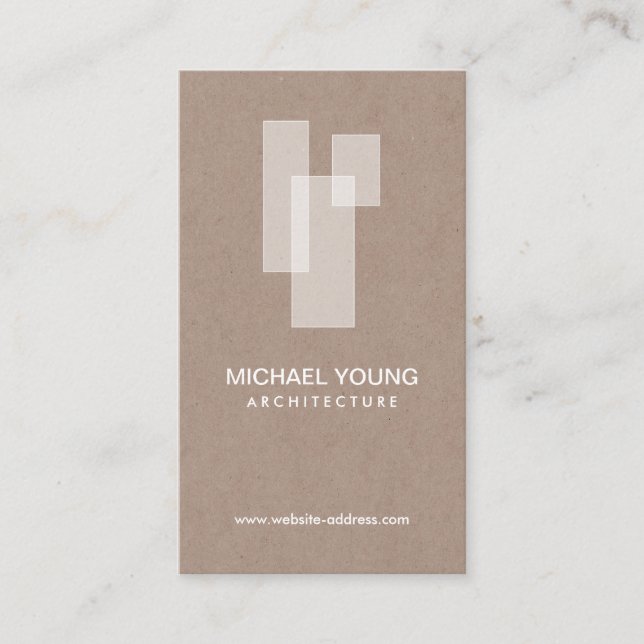 Modern Architectural Blocks Logo White/Tan Business Card (Front)