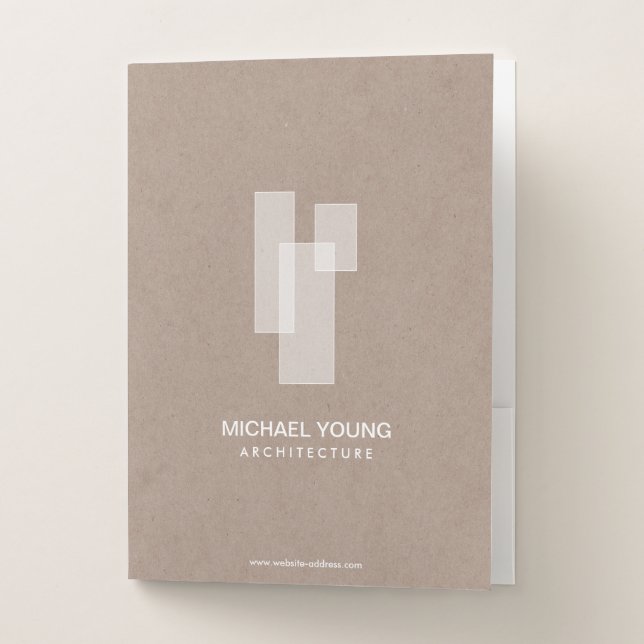 Modern Architectural Blocks Logo White/Tan Pocket Folder (Front)