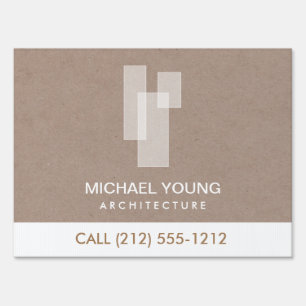Modern Architectural Blocks Logo White/Tan Sign