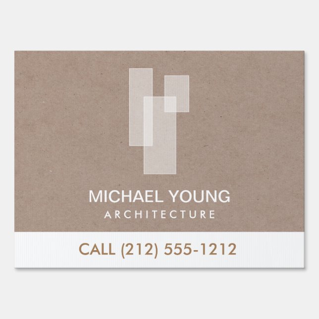 Modern Architectural Blocks Logo White/Tan Sign (Front)